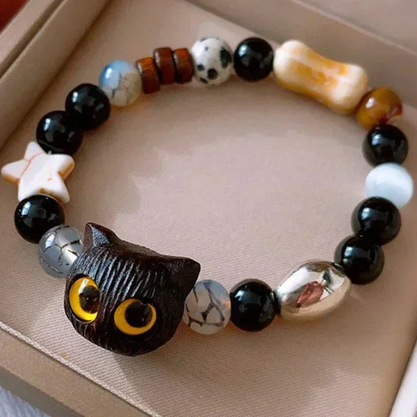 Natural Stone Black Cat Bracelet