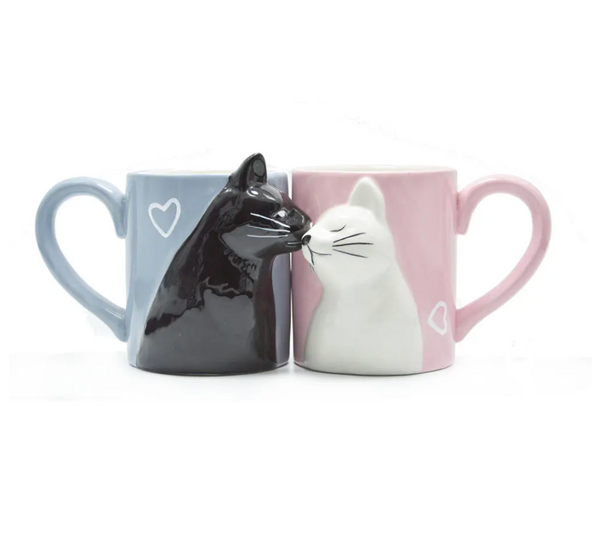 Kiss Me Cat Lovers Mug Set (Handmade)