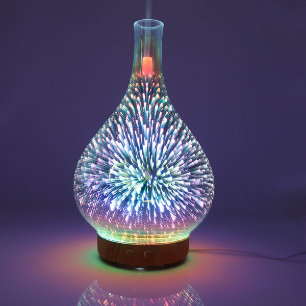 3D Fireworks Glass Vase Shape Air Humidifier with LED Night Light