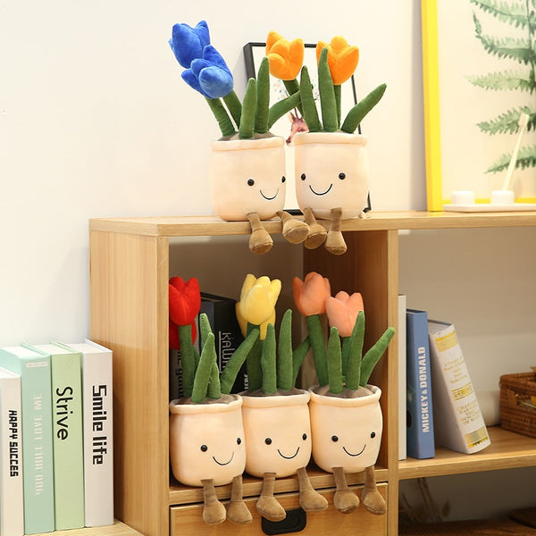 Lifelike Tulip & Succulent Plush Plants