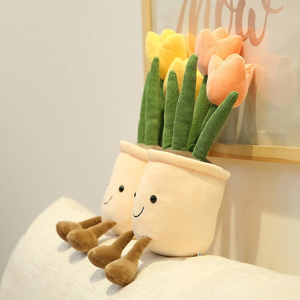 Lifelike Tulip & Succulent Plush Plants