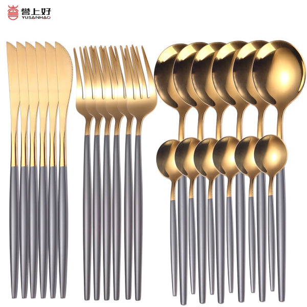 24pcs Gold Dinnerware Set Stainless Steel